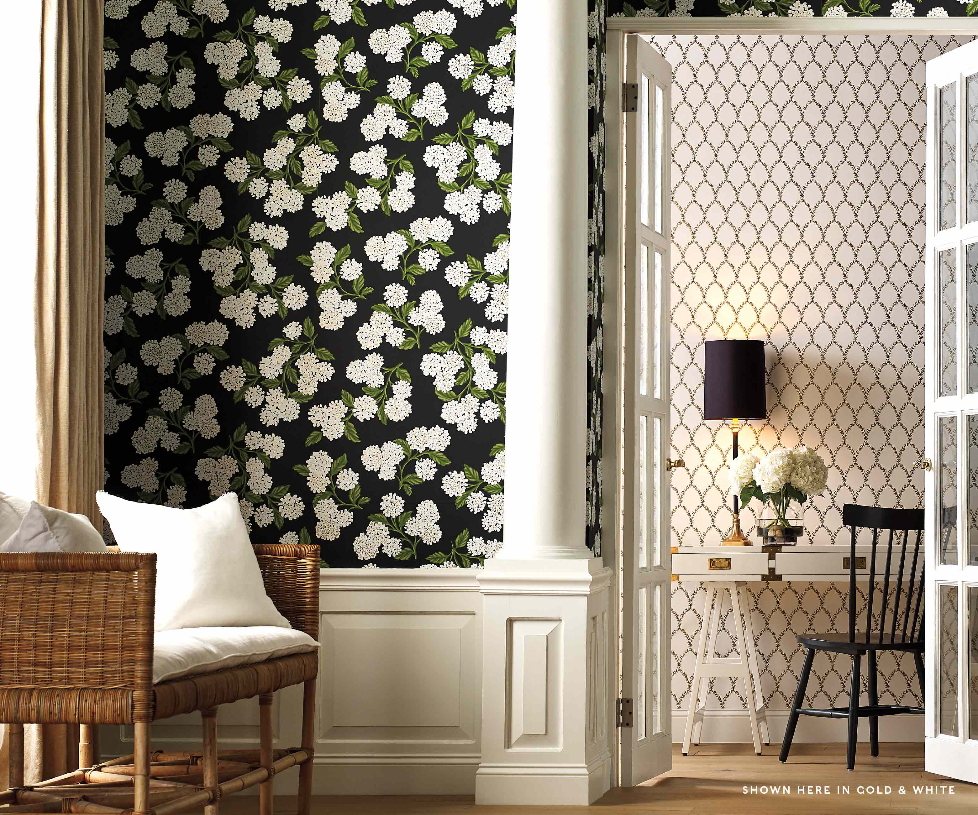 Laurel Wallpaper Sample - Metallic Gold & Black - Image 3